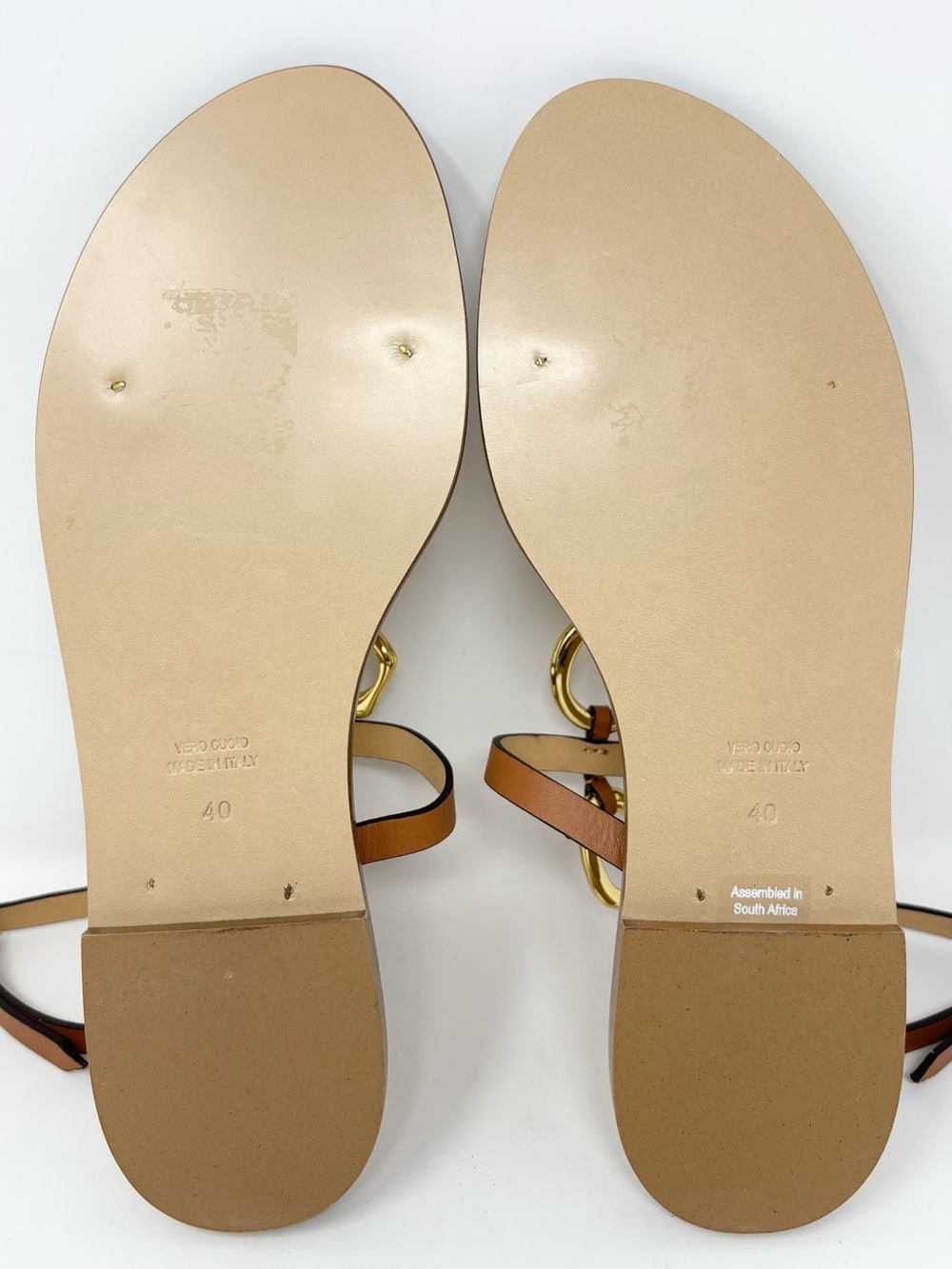 AMANU The Bazaruto Embellished Leather Sandals Cognac Gold Size 40 / 10 NWT - Picture 13 of 16